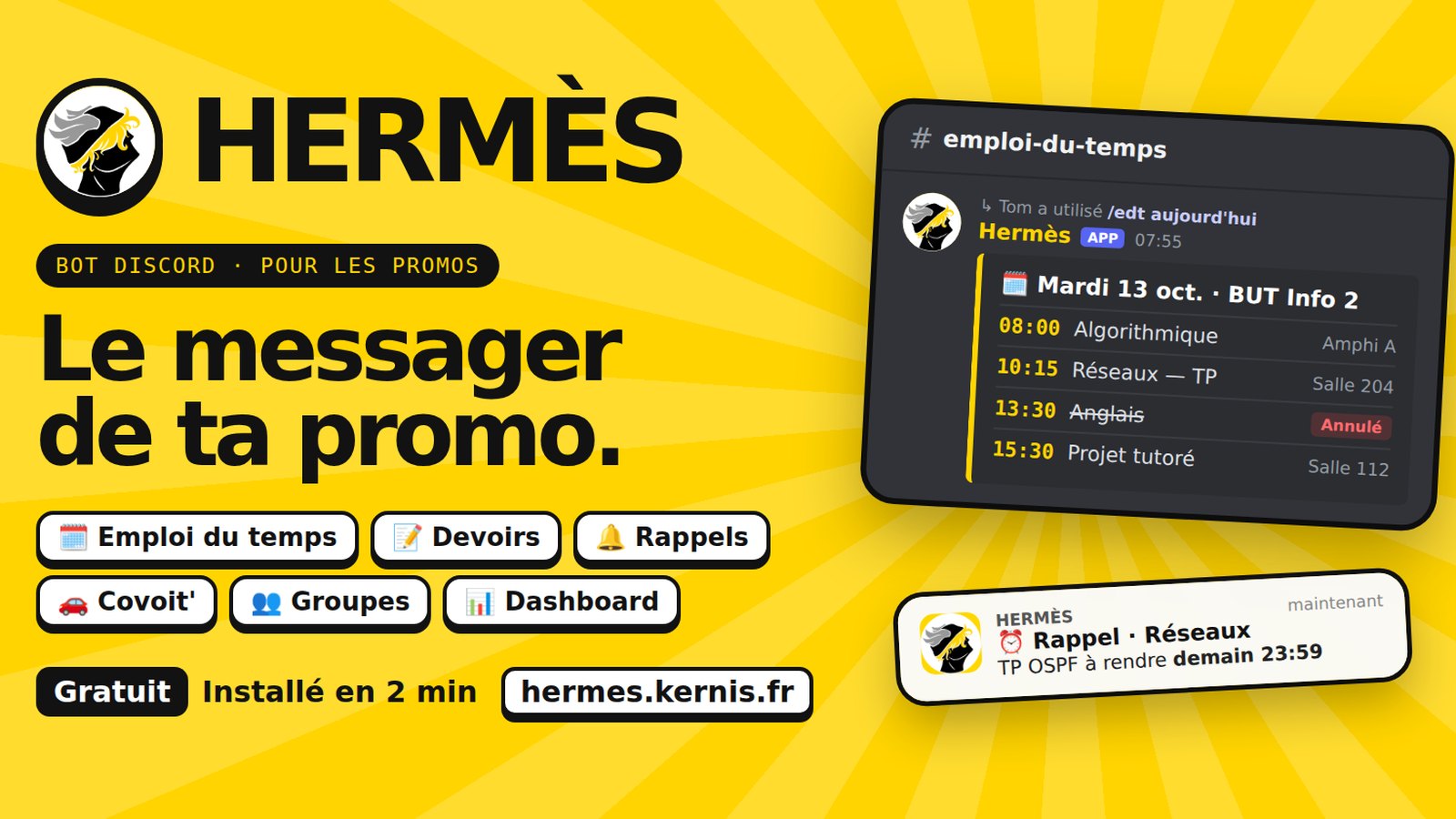 Visuel de présentation du bot Discord Hermès